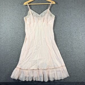 Vintage 50s Encore Barbizon Pink Full Slip Womens Miss 16 Lace  Micro Pleated